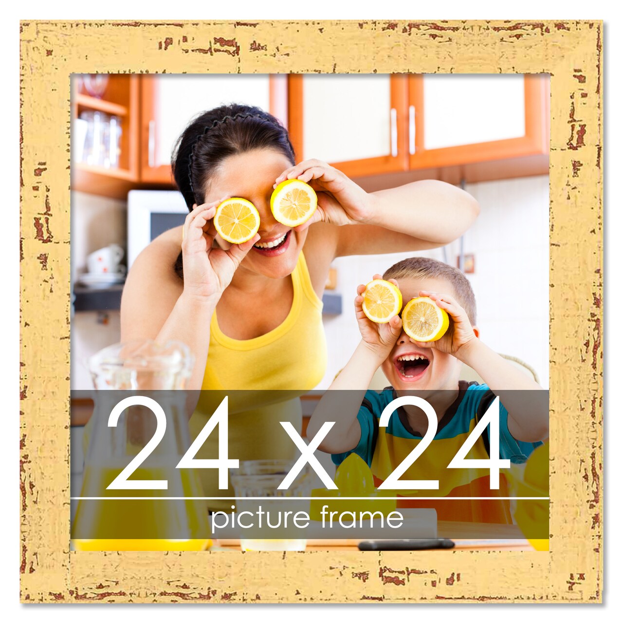 Square Shabby Chic Yellow Picture Frame - UV Acrylic, Foam Board Backing, Hanging Hardware